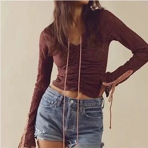 NWT Free People Brown Lace Lilah Top